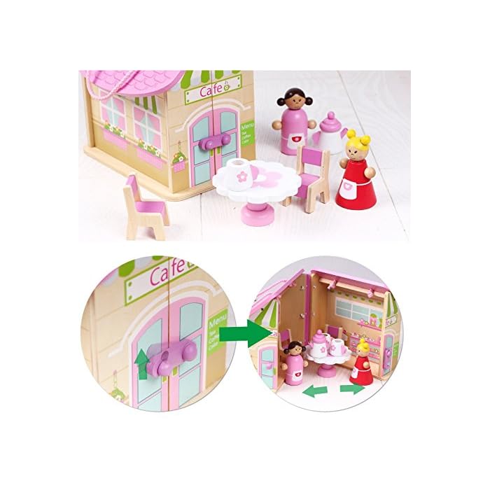 Casuta pentru papusi, Zola®, cafenea, 2 omuleti si accesorii, din lemn, 19x16x25.5 cm Casuta pentru papusi, Zola®, cafenea, 2 omuleti si accesorii, din lemn, 19x16x25.5 cm